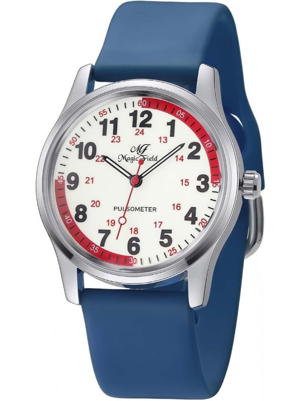 Women's Blue Silver Red Easy to Read Military Time Waterproof Luminous Watch